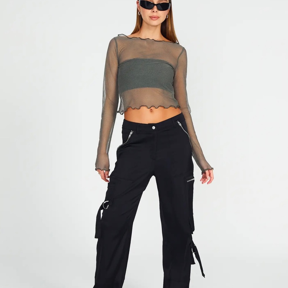 Glassons black Lettuce Hem Mesh Top size xs